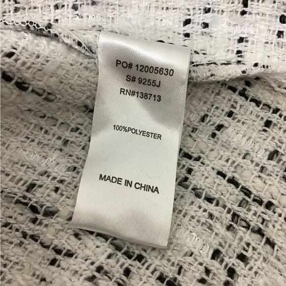 Doe & Rae White Tweed Wrap Coat Blazer Self Tie Belt Fringe New Size Large - Picture 4 of 7